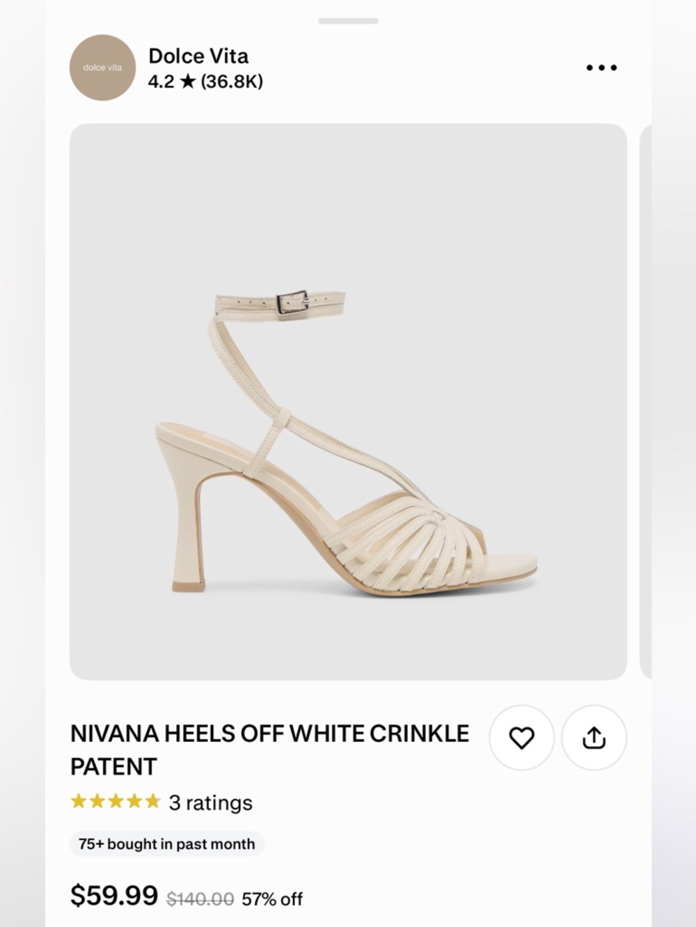 Dolce Vita Off-White Crinkle Patent Strappy Heels